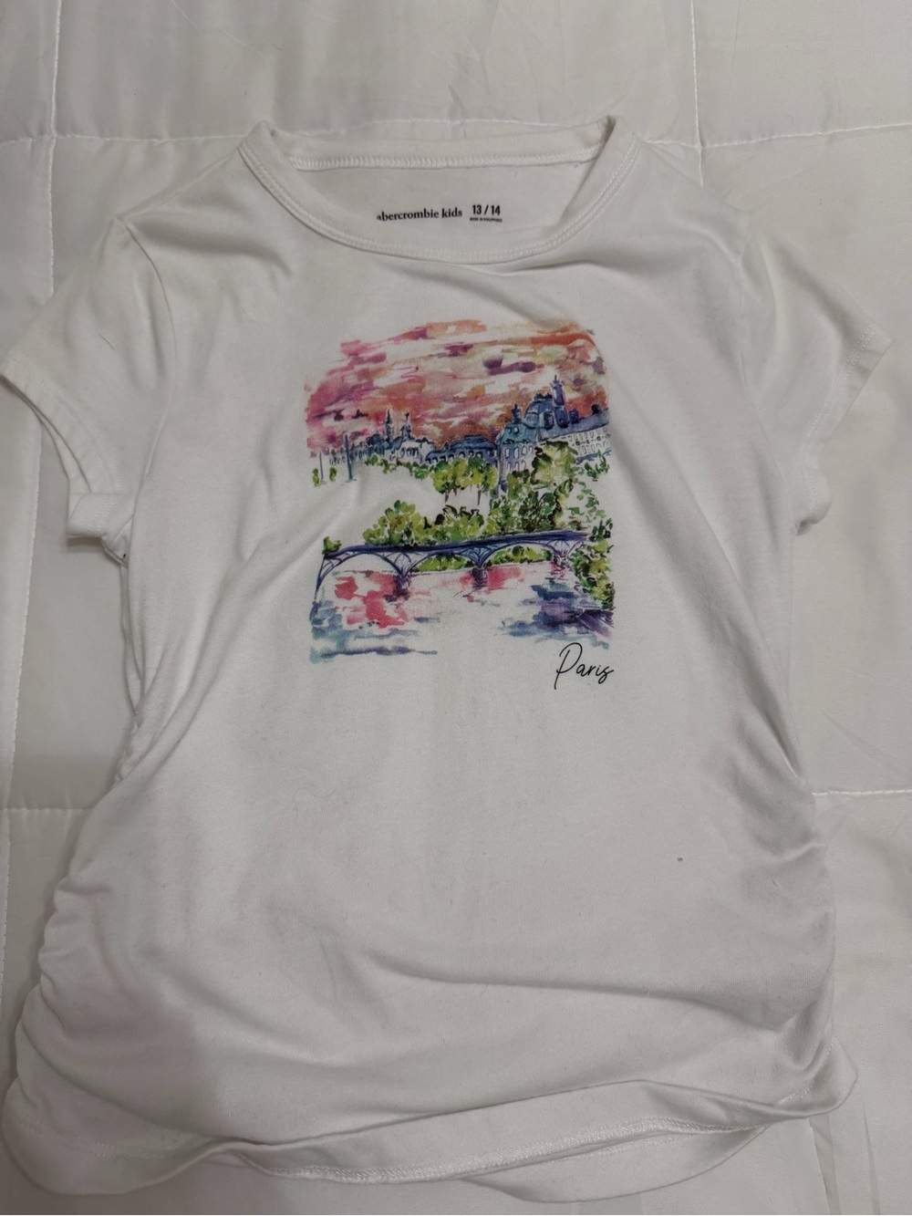 abercrombie kids White Paris Watercolor Graphic Tee
